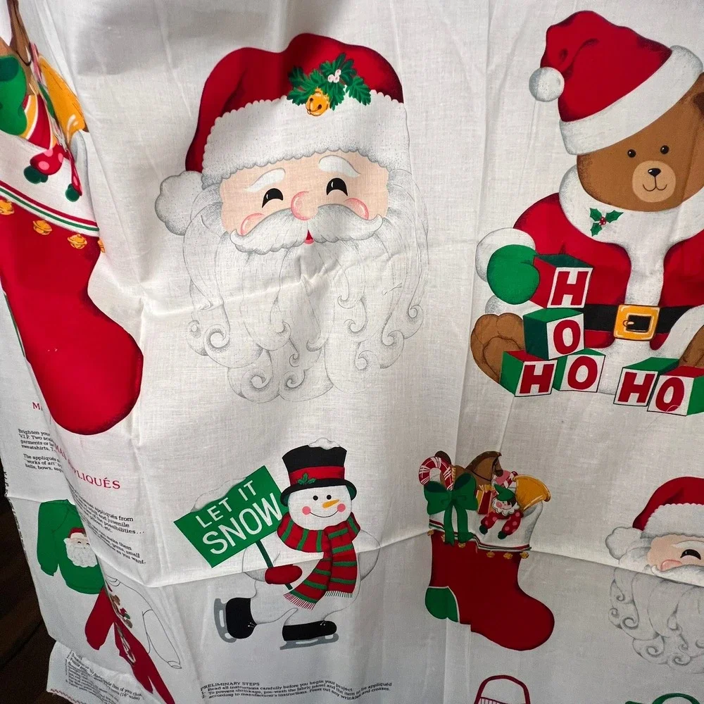 Vintage‎ Christmas Appliqué Fabric Panel Cranston VIP Santa Snowman Cut & Sew